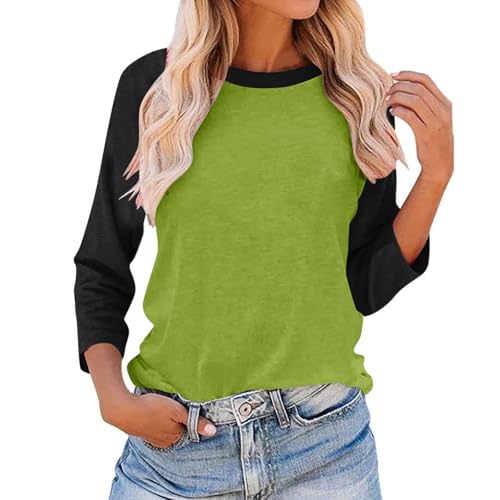 Image of 3/4 Sleeve T-Shirts for Women UK Fashion Colour Block Raglan Sleeves Baseball Tee Shirts Spring Summer Fall Tops Casual Loose-fit Crew Neck Tshirt Blouses Plus Sizes S-5XL