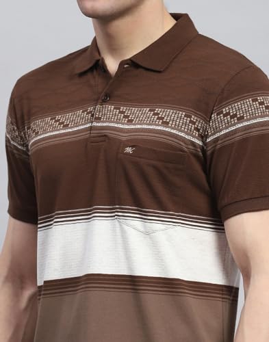 Image of Monte Carlo Mens Striped Polo Collar Half Sleeve Cotton Blend Casual T-Shirt (224064162)