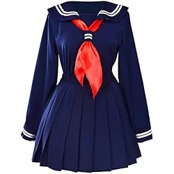 Uniforme Gobernanta CICCB-DAMOY Traje de Marinero JK Uniformes Escolares Japoneses y Coreanos Británico para Chicas Mujer Disfraz de Chica Japonesa Set Cosplay (M / 155-160cm, Azul Marino)