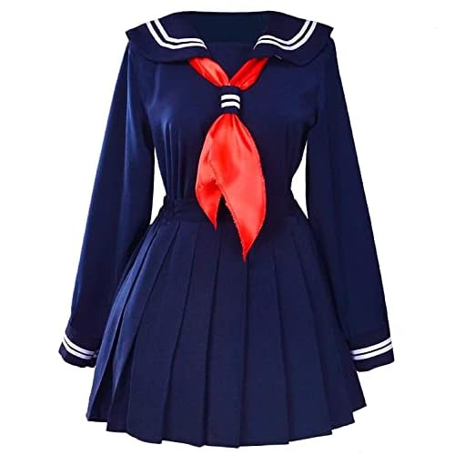 Traje de Marinero JK Uniformes Escolares Japoneses y Coreanos Británico para Chicas Mujer Disfraz de Chica Japonesa Set Cosplay (M / 155-160cm, Azul Marino)