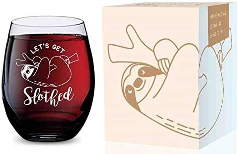 Stemless Wine Glass (Lets Get Slothed) Made of Unbreakable Tritan Plastic and Dishwasher Safe - 16 ounces