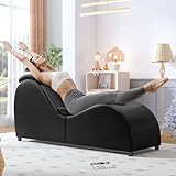 ZAFLY Curved Yoga Chair, Sleek Chaise Lounge for Adults, Yoga Sofa for Stretching Relaxing Exercising, Modern Leather Yogas Chair with Ergonomic Positioning for Bedroom Lounge Living Room - Black