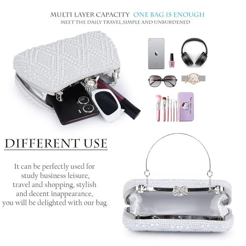 Image of Lady Quinton Pearl and Rhinestone Evening Clutch Bag, Bridal Party Handbag with Chain Strap