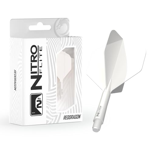 Freccette RED DRAGON – Sistema Integrato di Volo e Astina Nitro Flite – Forma e Design No.2 – Colore Bianco & Bianco, Lunghezza Media