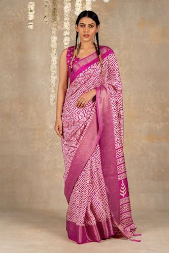 Image of MIRCHI FASHION Women's Cotton Blend Bagru Batik Blocks Printed Saree with Blouse Piece
