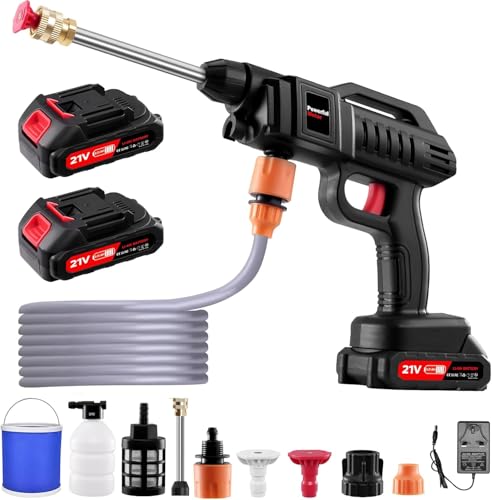 21V Kabelloser Hochdruckreiniger mit 60 Bar & 3000W Akku-Leistung – Inkl. Schnellladegerät, 5 m Schlauch und Multifunktionsdüse – Für Auto-Waschen, Hausreinigung & Gartenpflege
