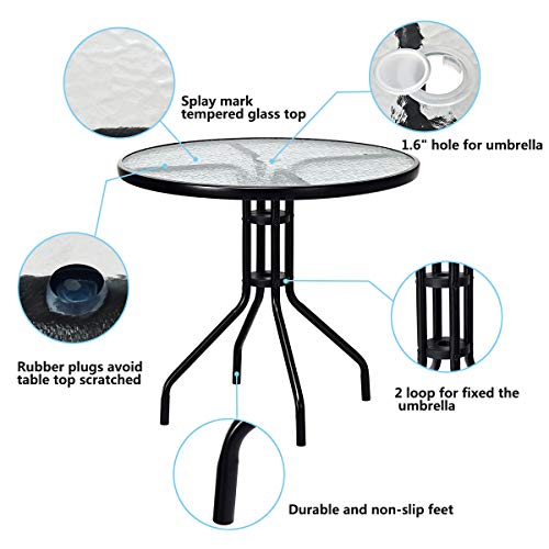 Goplus-32-Outdoor-Round-Patio-Table-with-Umbrella-Hole-All-Weather-Dining-Table-Tempered-Glass-Top-Bistro-Table-Coffee-Table-Furniture-Commercial-Party-Event-for-Backyard-Lawn-Balcony-Pool Goplus 32 Outdoor Round Patio Table with Umbrella Hole All Weather Dining Table Tempered Glass Top Bistro Table Coffee Table Furniture Commercial Party Event for Backyard Lawn Balcony Pool