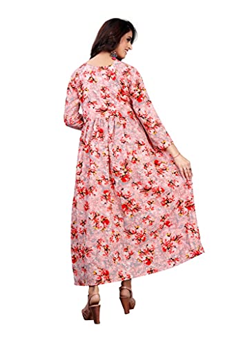Image of H.E HAMZA ENTERPRISER Printed Crepe Material Brown Western Dress For Women