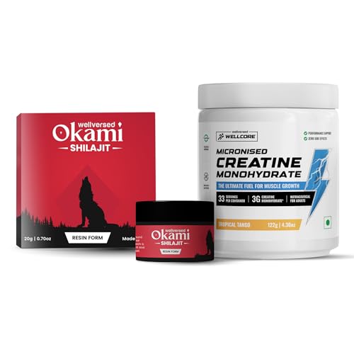 Image of Wellcore Creatine (33 Servings, Tropical Tango) + Okami Shilajit Resin (20g) | Power & Stamina Booster | Lab Tested | For Men & Women