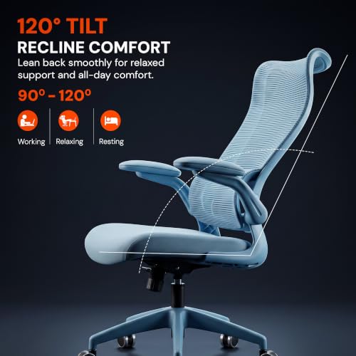 Image of DROGO Chrono Ergonomic Office Chair for Work with Adjustable Lumbar Support | Curved Back Breathable Mesh | Computer Chair With 135 Recline |2D Padded Armrests & Heavy Nylon Base, 1-Yr Warranty(Blue)