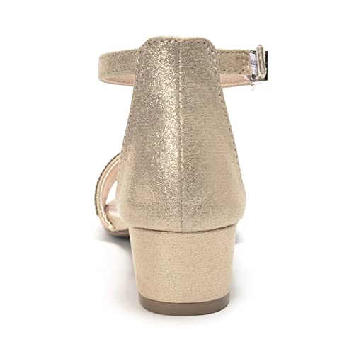 FUNKYMONKEY Girls Low Heels Sandals Open Toes with Ankle Strap Rhinestone Dress Shoes for Kids3
