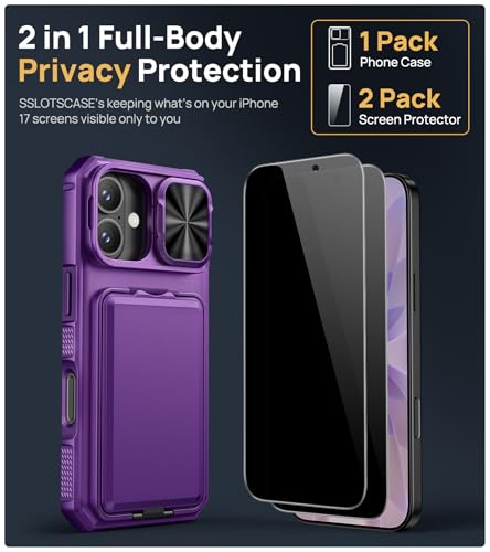 Image of SSLOTSCASE for iPhone 17 Case with 2X Privacy Screen Protector, Dark Purple
