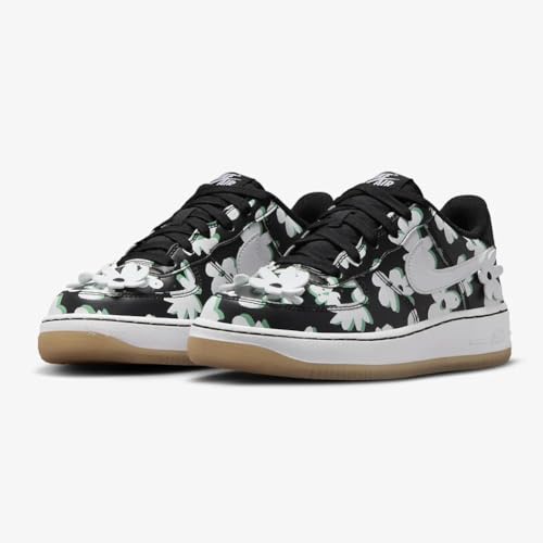 Nike Air Force 1 LV8 Flowers Big Kids' Shoes (DZ2663-001, Black/Spring Green/Gum Light Brown/White) Size 7