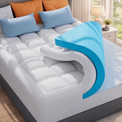 Image of ELEMUSE 3 Inch Full Size Dual Layer Memory Foam Mattress Topper, 2 Inch Cooling Gel Foam, 1 Inch Soft Pillowtop Pad, Pressure Relief Bed Topper for Teen Room, Apartment & Guest Bed, Extra Support