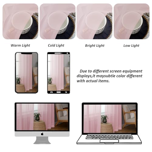 Image of Chyhomenyc Sheer Valances for Windows 2 Pack, Small Window Curtains for Living Room Bathroom Cafe Laundry Basement, Modern Top Dual Rod Pocket Voile Curtain, 42W x 18L inches, Blush Pink
