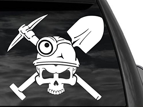 FGDCoal Miner Skull Rear Window Decal Sticker in White (Ts4) Universal Car Truck SUV 10"x12"