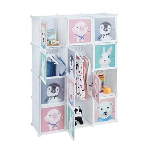 Relaxdays Armario Modular Infantil, 8 Compartimentos, Puertas Estampado Animales, Estantería Niños, 145x109x37cm, Blanco, 80% plástico