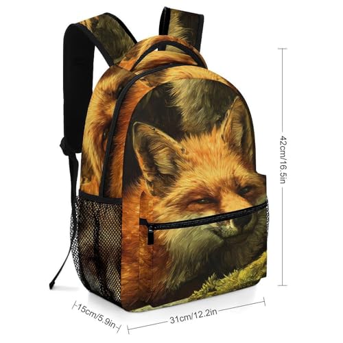 Foxes Forests Rocks Moss Unisex Backpack Casual Daypacks Lightweight Shoulders Bag for Camping Hiking Travel2