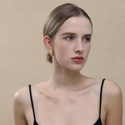 Image of Apsvo Chunky 14K Gold Plated Hoop Earrings for Women, Lightweight Waterdrop Hollow Open Hoops, Hypoallergenic Dupes Earrings