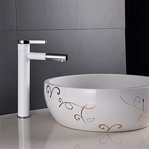 Robinet de salle de bain en cuivre noble avec levier blanc et fini argenté