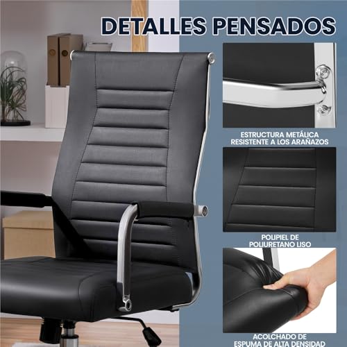 Miniatura 6 de Yaheetech Silla de Oficina Silla con Respaldo Alto Silla para Hogar Oficina Silla Ergonomica Tapizada PU Capacida de Carga 136 KG Negra
