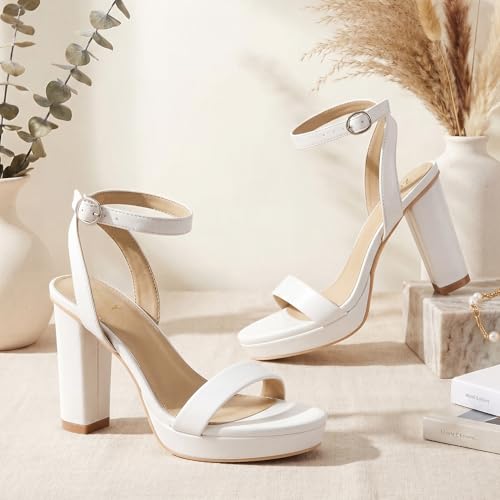 Image of ZriEy 4-Inch Platform Clear High Heels for Women Block Chunky Heeled Sandals Open Toe Ankle Strap Heels Wedding Party Evening Prom Dress Pump Sandal Shoes
