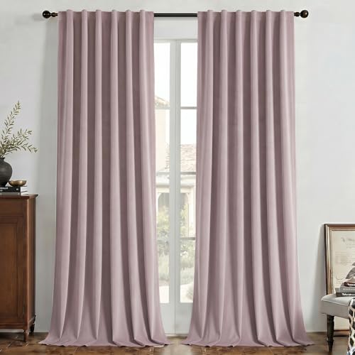Image of Joydeco Rose Pink 100% Blackout Curtains 84 Inch Length 2 Panels Set, Black Out Curtain for Bedroom Living Room, Heavy Luxury Thermal Insulated Velvet Curtains Rod Pocket Back Tab, 52W x 84L