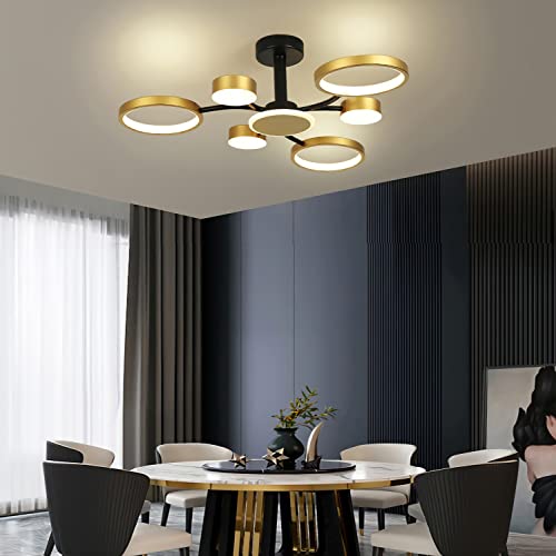 Chandelier LED moderne doré dimmable avec télécommande pour salon - 3