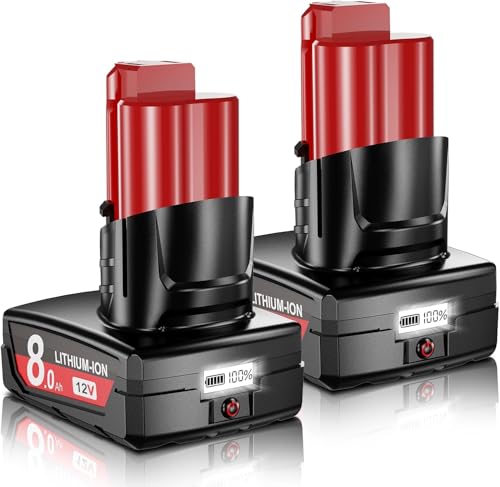 2Packs 8.0Ah Replacement for Milwaukee M12 Battery 12V Lithium-Ion Battery with LCD Display Compatible with Milwaukee M12 XC Power Tools 48-11-2401 48-11-2402 48-11-2411 48-11-2420 48-11-2460
