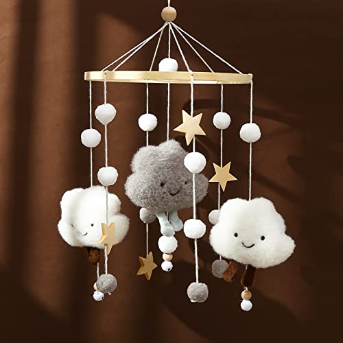 Baby Crib Mobile Wooden Wind Chime Bed Bell,Neutral Baby Crib Mobile,Baby Mobile For Crib,Handmade Baby Mobile,Clouds Baby Ceiling Mobile Baby Nursery Decoration (Grey) #TOP2