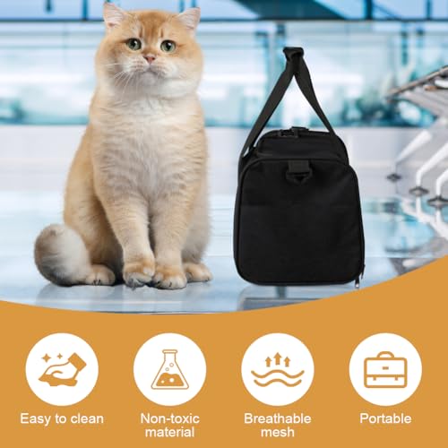 vsshe Hundebox faltbar, Hundetransportbox, Transporttasche für Katze Hund für Reise Auto Flugzeug, Leicht Atmungsaktiv Tragebox für Kleine&Mittelgroße Katze Kaninchen Welpen bis 15lbs (Schwarz)