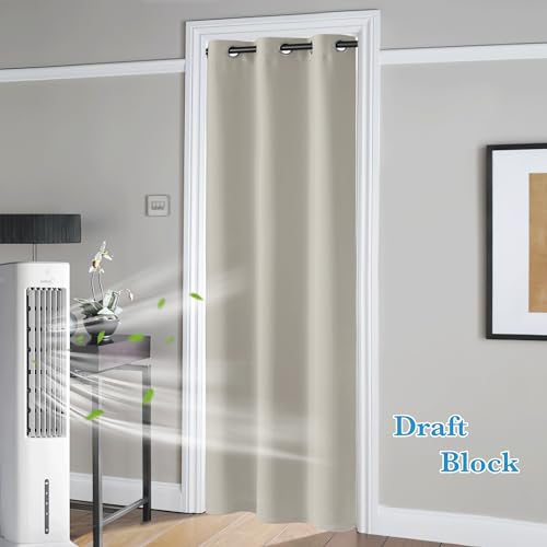 Image of RYB HOME Blackout Curtains Thermal Insulating Privacy Temporary Door Curtains for Bedroom Closet Doorway Accordion Door Interior Living Room Kids Nursery Dining, Wide 60 x Long 90 inch, Natural