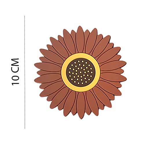 Image of Silicone Trivet Mat - Sunflower Hot Pot Holder Pads - Coasters for Kitchen - Placemat for Hot Dishes - Hot Pads for Table (Set of 4, Small, Brown)