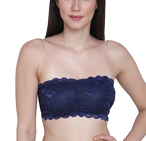 Image of GLAMORAS Womens Nylon Lace Spandex Padded Non Wired Floral Lace Tube Bra Strapless Padded Seamless Hook Closure Bra, Free Size