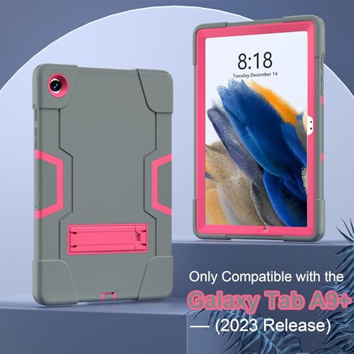 Meifei Case for Galaxy Tab A9 Plus + 11 inch (2023), High Impact Protective Heavy Duty Shockproof Kickstand Cover for Samsung Galaxy Tab A9+ Plus 11" Model (SM-X210/X215/X216), Gray+Rose Red - image 2