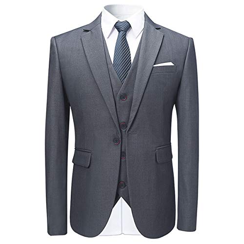 Costume Homme 3 Pcs Costard Blazer Veste et Pantalon Gilet Mariage Party Smoking, Gris, L - Image 3