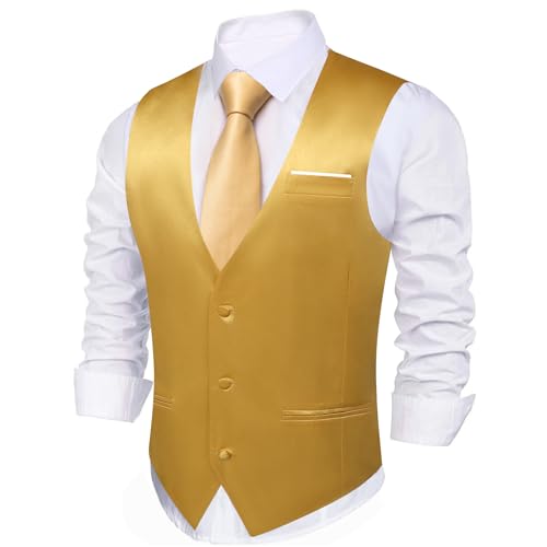 Image of Barry.Wang Vest for Men Business /Leisure Dress Suit Vests V-neck 2 Pockets Wedding Party Tuxedo Satin Waistcoat