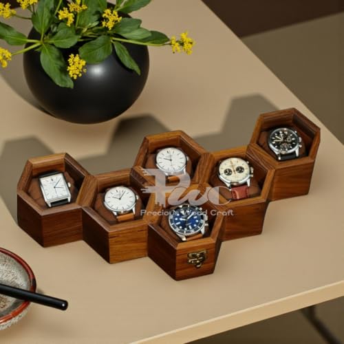 Image of Wooden Watch Box With 6 Compartments, Dustproof & Handmade Organizer, Golden Brown Finish, Storage & Display Case, Premium Gift For Men & Women, Durable Watch Case
