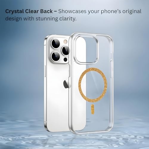 Image of AIBEX Back Cover Case Compatible with iPhone 16 Pro | Glitter Ring Cute Shiny Colorful Bling Case (Compatible with Magsafe) | Transparent PC+TPU Glossy Shiny Cover for Girls & Women - Gold