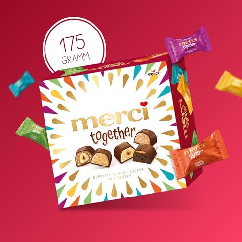 Merci Together - 1 x 175g - Mischung von gefüllten Edel-Vollmilchschokoladen-Pralinen für Schoko-Liebhaber - perfekt zum