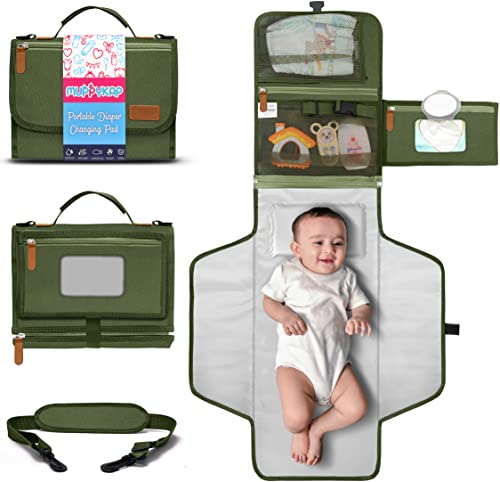 Image of Portable Changing Pad with Shoulder Strap - Detachable Travel Changing Pad - Baby Shower Gifts - Fully Padded & Lightweight - Baby Boy Gifts - Diaper Changing Pad - Changing Mat 27"x22" - Green