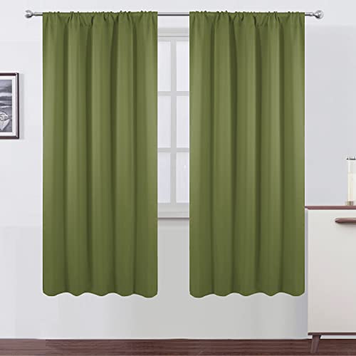 LEMOMO Blackout Curtains 52 x 72 inch/Olive Green Curtains Set of 2 Panels/Thermal Insulated Room Darkening Bedroom Curtains