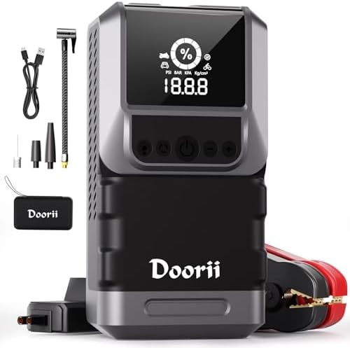 4000A Arrancador de Batería de Coche, Compresor de Aire 150PSI, 18000mAh Arrancador de Coches para Vehículo (para 10.0L de Gasolina o 8.0L de Diésel), Batería con 400-Lumen LED