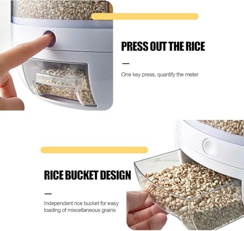Image of Rotating Grain Dispenser for Kitchen | Multi-Compartment Food Storage Container with 6 Sections | 360 Dry Food and Cereal Organizer for Rice, Pulses, Cereal, Flour, Grains, Seeds