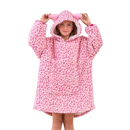 Unicorn Wearable Blanket Hoodie for Girls Unicorn Oversized Hoodie for Kids (Leopard 5-6 Years)