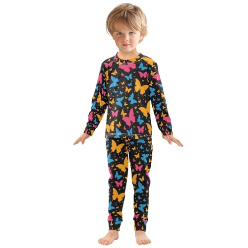 ALAZA Multicolor Butterfly Black Pajamas Long Sleeve Sleepwear 2-Piece Pajama Set3