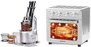 AGARO Imperial 240-Watt Slow Juicer with Cold Press Technology & AGARO Regal Air Fryer 23L, 1700W, Body, 7 Function Settings, 3 Toasting Settings, Baking, Roasting, Toasting, Silver
