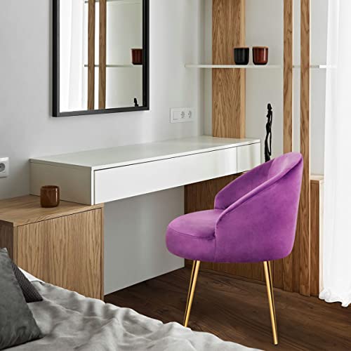 Magshion Spacesaving Vanity Stool Accent Chair Armchair Living Room Chair Leisure Chairs Makeup Bathroom Seat Wood Legs Velvet Chair, Grey, Velvet Purple #TOP1