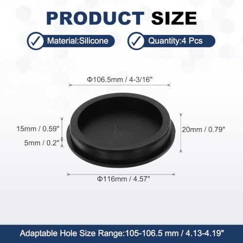Image of MECCANIXITY 4pcs T-Shaped Silicone Plugs 106.5mm 4-3 /16 Inch Dia, Black | Snap in Plug Hole Seal Cover Round Rubber Stopper for 105-106.5mm Holes Kitchen Rubber Bulkheads Waterproof Sealing
