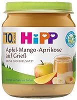 HiPP Bio Apfel-Mango-Aprikose auf Grieß (6 x 200g), ab 10. Monat, ohne Zuckerzusatz, in bester Bio-Qualität